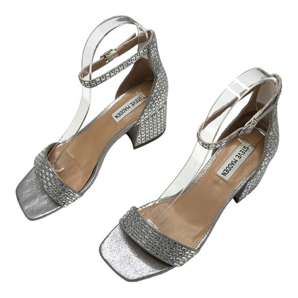 Steve Madden Imina Ankle Strap Silver Rhinestone Sandal Size 7.5 - Picture 5 of 13